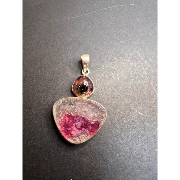 NEW Watermelon Tri color tourmaline sterling silver pendant 11.02 grams - Picture 12 of 14